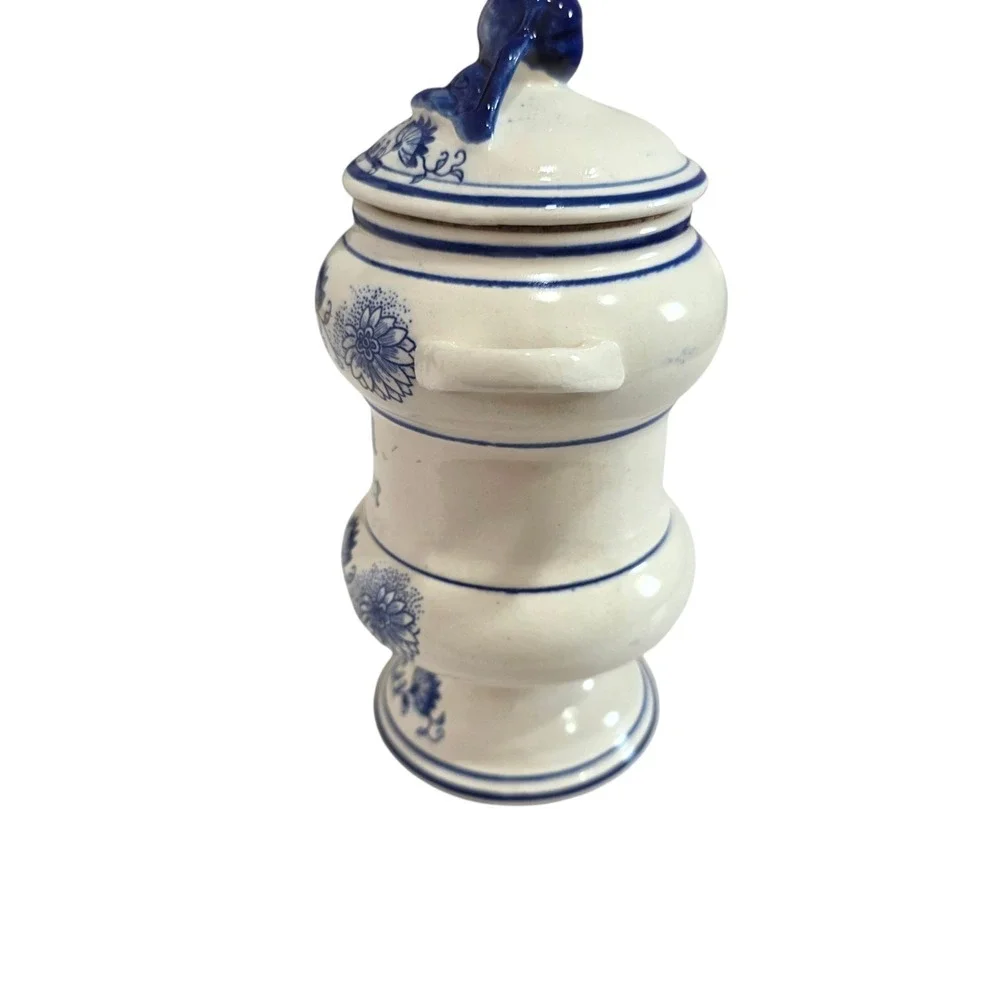Vintage Blue White Delft Style Instant Coffee Canister Jar Ceramic Lid Crock